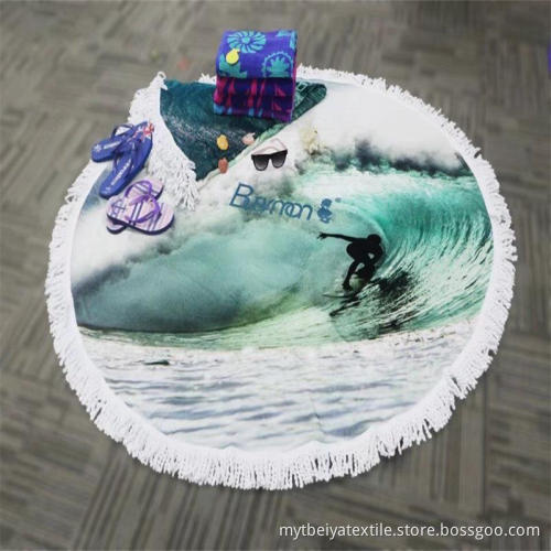 Customized Color Microfiber/Cotton Custom Printing Round Beach Towel